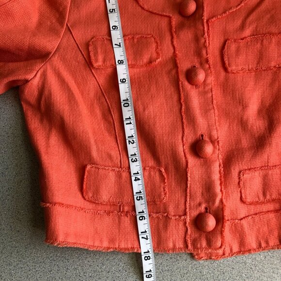 Etcetera Linen Blazer Women 6 Cropped Peach Button Front Frayed Seams Long Sleev - Picture 9 of 10